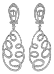 18kt white gold open swirl design diamond dangle earrings