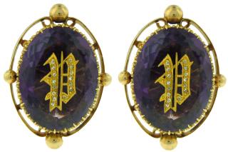18kt yellow gold antique cuff buttons (2) with amethyst and rose cut diamonds