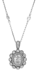 14kt white gold bezel set oval diamond pendant with diamonds by the yard chain