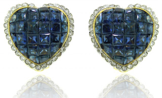 18kt yellow gold invisible set sapphire earrings