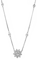 14kt white gold diamond halo pendant with diamond chain