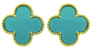 18kt yellow gold turquoise clover earirngs.