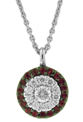 18kt white gold ruby and diamond pendant with chain.