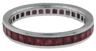 Platinum channel set square ruby eternity band