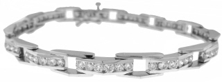 14kt white gold channel set diamond link bracelet.