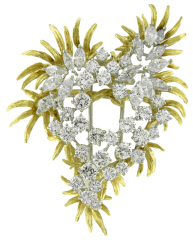 Platinum diamond cluster pin with 18kt yellow gold frame