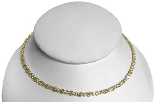 18kt white and yellow gold bezel set white and fancy yellow diamond 16" necklace