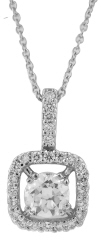 14kt round diamond pendant with diamond halo and chain