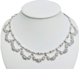 18kt w/g diamond flower necklace with dia. loops