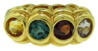 14kt yellow gold mother's ring with amethyst, blue tozaz, citrine, garnet