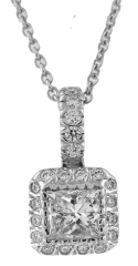 14kt white gold princess cut diamond halo pendant