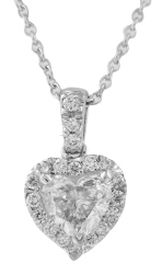 18kt white gold diamond heart shape pendant with chain.