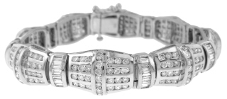 14kt white gold channel set round and baguette diamond bracelet