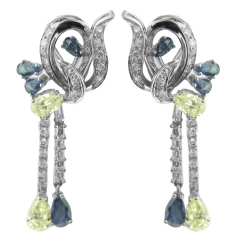 18kt white gold sapphire and diamond dangle earrings.