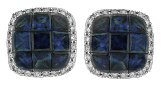 18kt white gold invisibly set sapphires and diamond earrings