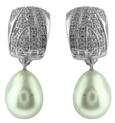 14kt white gold diamond earrings with detachable pearl drops