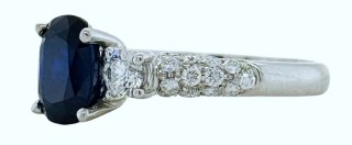 14kt white gold sapphire and diamond ring.