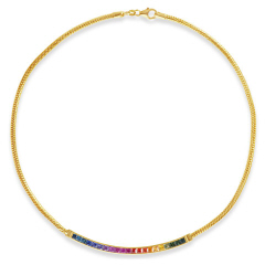 18kt yellow gold rainbow sapphire necklace.