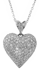 18kt white gold pave diamond puffy heart pendant with 14kt white gold chain