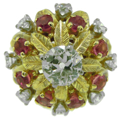 14kt yellow gold ruby and diamond cluster ring