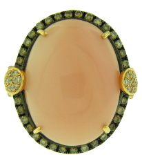 18kt rose gold pink opal and diamond ring.