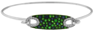 18kt white gold green garnet, sapphire and diamond bangle bracelet.