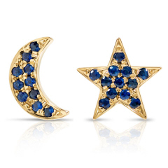 14kt yellow gold sapphire star and moon earrings.