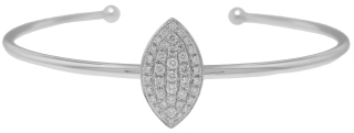 18kt white gold cuff bangle bracelet with marquise diamond centerpiece.