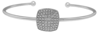 18kt white gold cuff bangle bracelet with square diamond centerpiece.