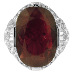 Platinum oval ruby and diamond antique style ring