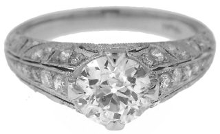 Platinum antique style engagement ring/Old European cut .94ct G SI3 EGL