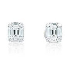18kt white gold round and baguette diamond earrings.
