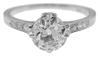 Platinum antique design engagement ring with Old European Cut diamond .98ct J-K SI2