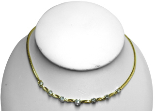 14kt yellow gold bezel set diamond and omega chain necklace