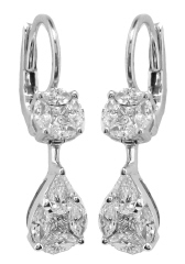 18kt white gold hanging illusion diamond earrings.