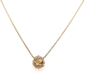 14kt yellow gold diamond rose pendant with chain.