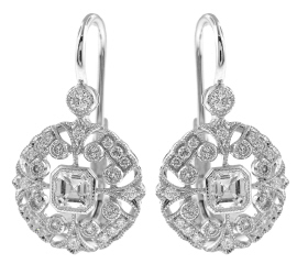 18kt white gold hanging diamond earrings.