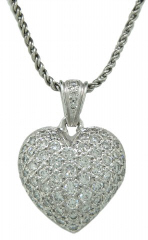 14kt white gold diamond heart pend w/ wheat chain