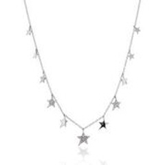 14kt white gold star dangle necklace with pave diamonds.