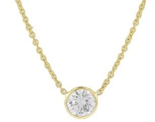 14kt yellow gold bezel set diamond pendant with chain.