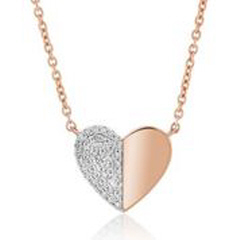 14kt rose gold pave diamond heart pendant with chain.