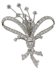 Platinum antique design diamond spray and bow pin
