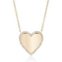 14kt yellow gold diamond disc heart pendant with chain.