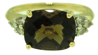 14kt yellow gold smoky quartz and diamond ring