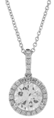 18kt white gold diamond halo pendant with .47 round center I-J SI3