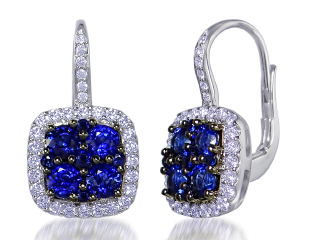 18kt white gold hanging sapphire and diamond earrings.