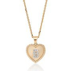 14kt yellow gold small heart pendant with diamond "B" initial and chain.