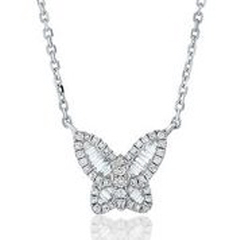 18kt white gold small diamond butterfly pendant with chain.