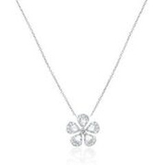 18kt white gold rose cut and round diamond flower pendant with chain.
