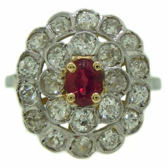 14kt two-tone ruby & round diamond ring
